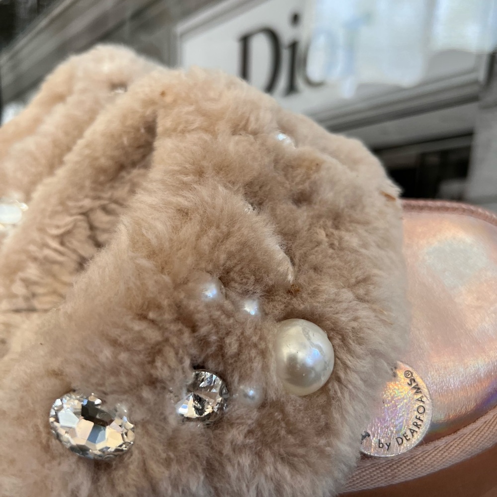 Fireside Ballina Genuine Sterling Platform Pearl Embellished Slippers - Picture 7 of 11